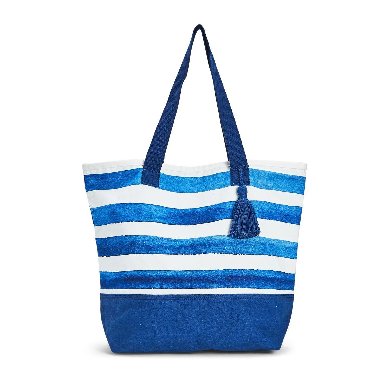 Indigo Blue Watercolor Pattern Lined Tote Bag Striped by Two's Company