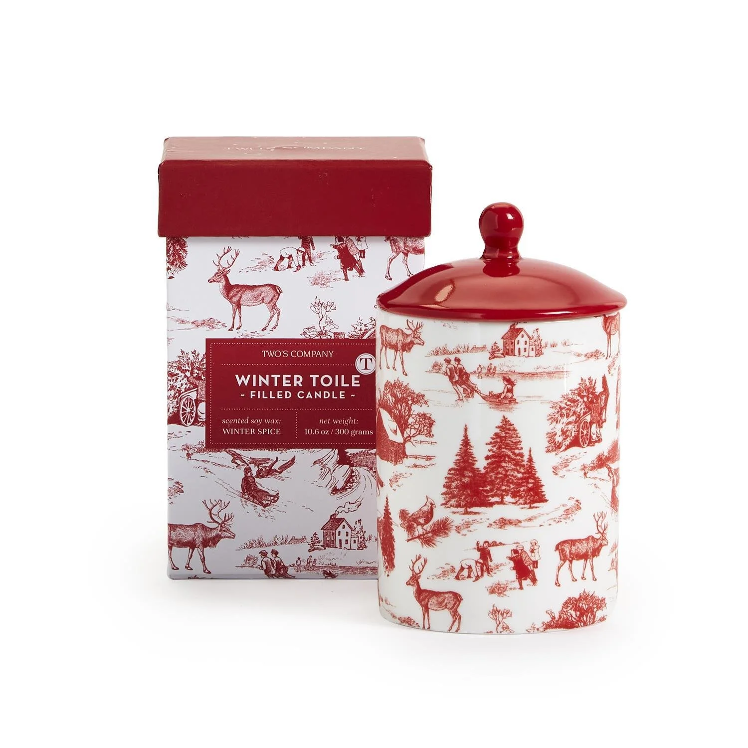 Winter Toile Lidded Filled Candle with Winter Spice Scent in Gift Box by Two's Company