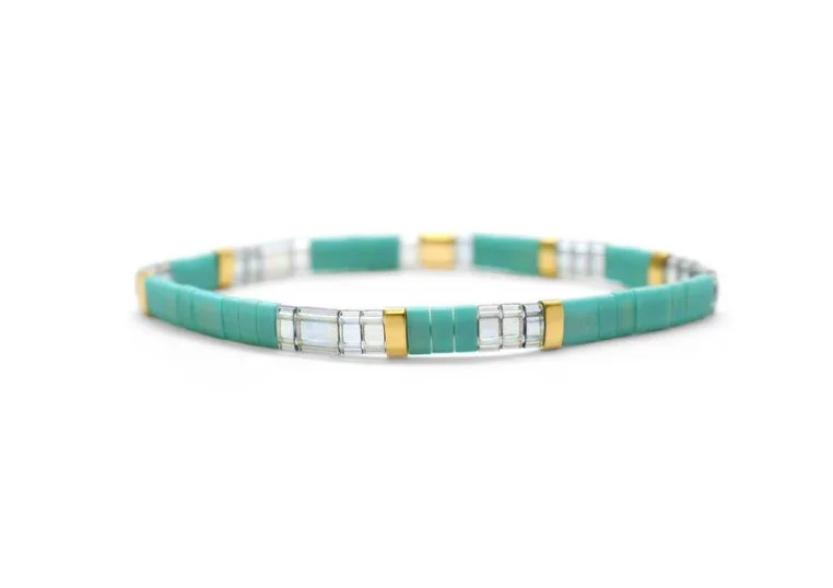 Skylar Paige - BLESSED - Morse Code Tila Beaded Bracelet - Treasured Teal