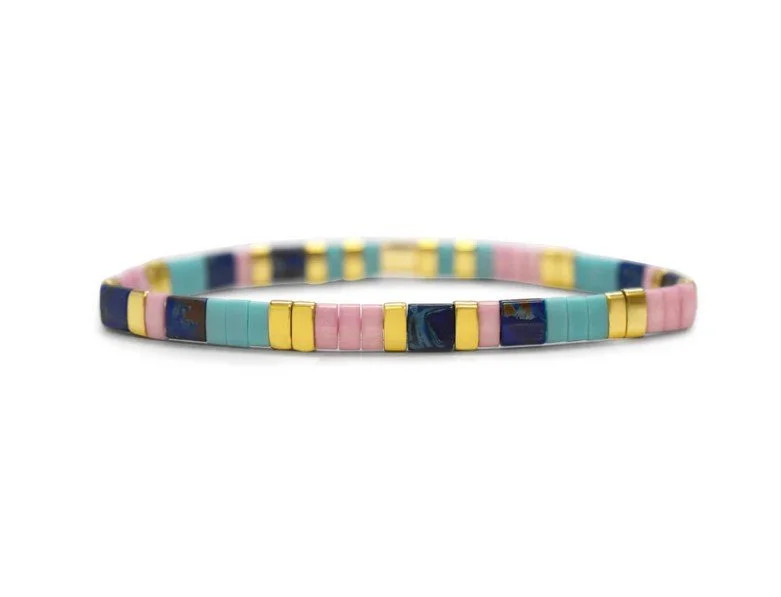 Skylar Paige - SISTER - Morse Code Tila Beaded Bracelet - Tried and True Turk Lav and Blue