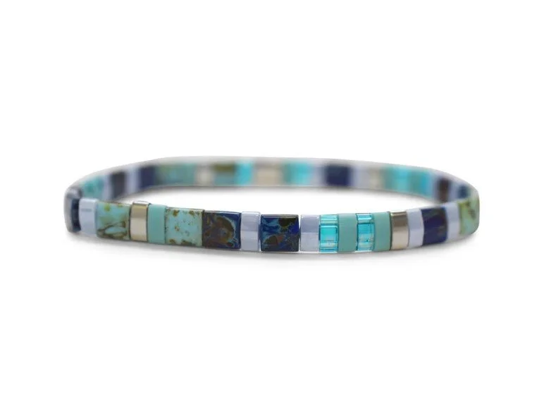 Skylar Paige - TEACHER - Morse Code Tila Beaded Bracelet - Bohemian Blue