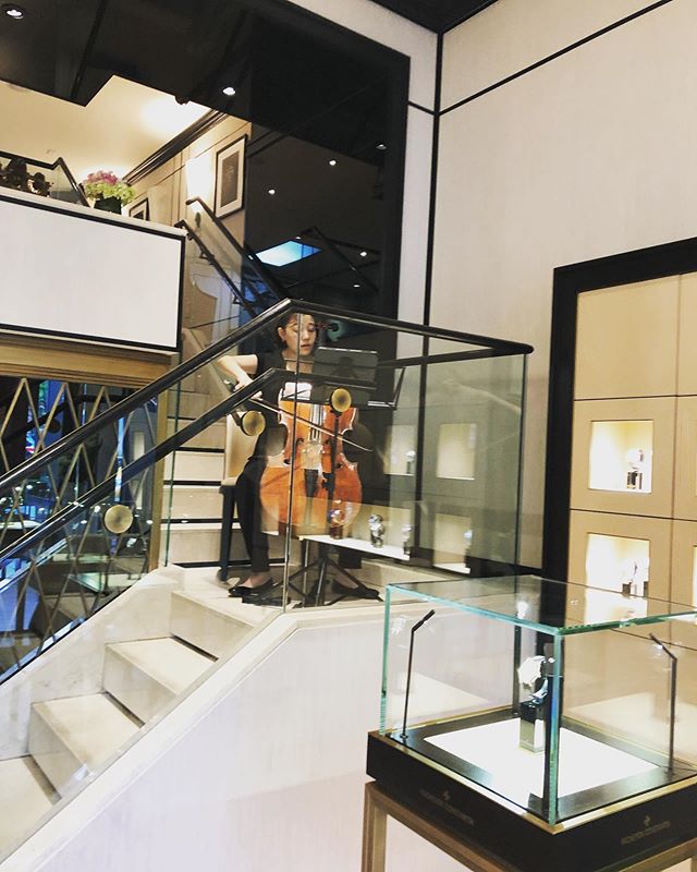 Today, our ICOA musician is playing with some beautiful watches by @vacheronconstantin #musician #icoa #vacheronconstantin #watches #cello #performance #nyc