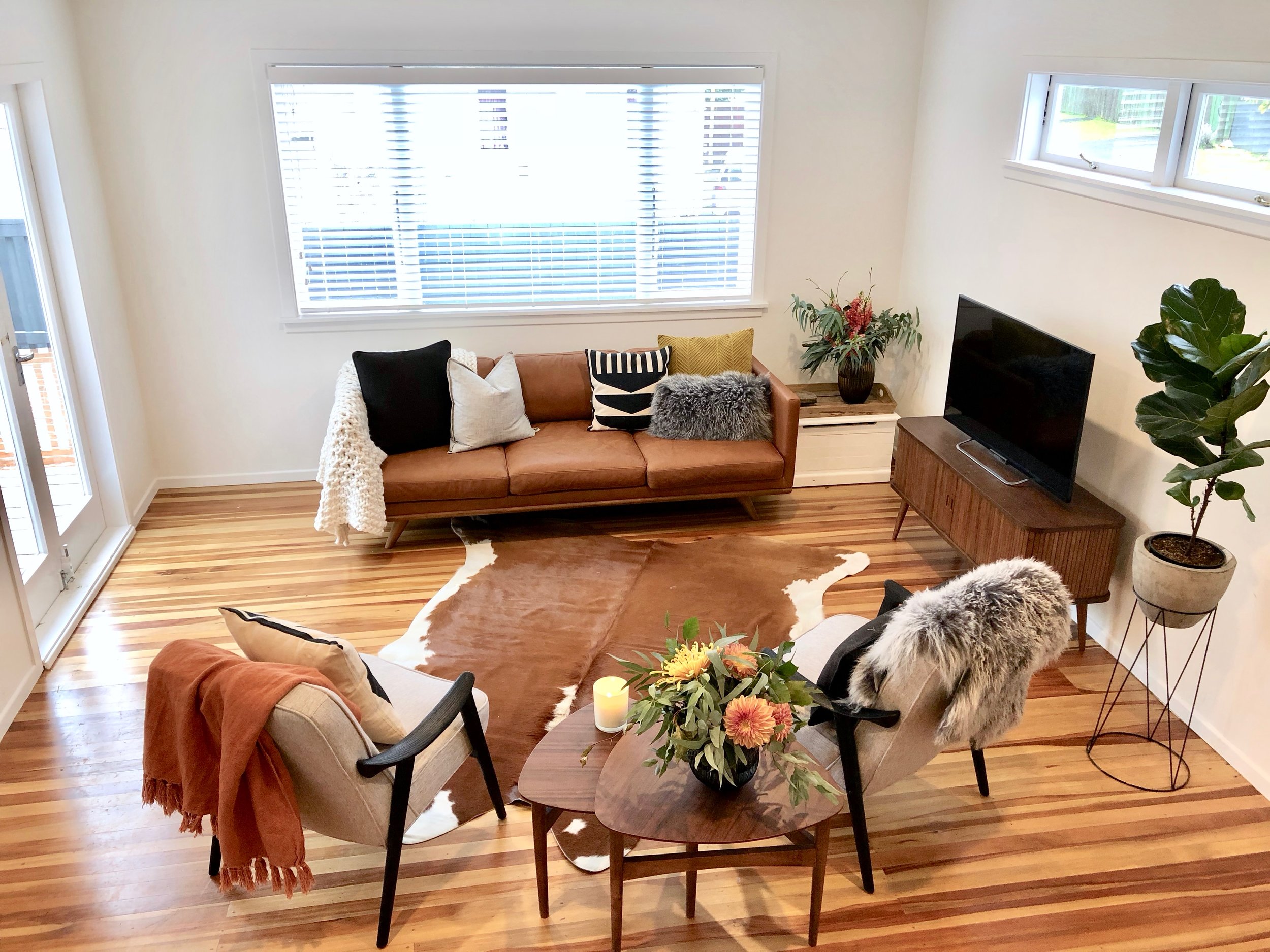 Pearson and Projects Living Room Reveal Small Lounge Cow Hide Walnut Briwn Leather.jpg