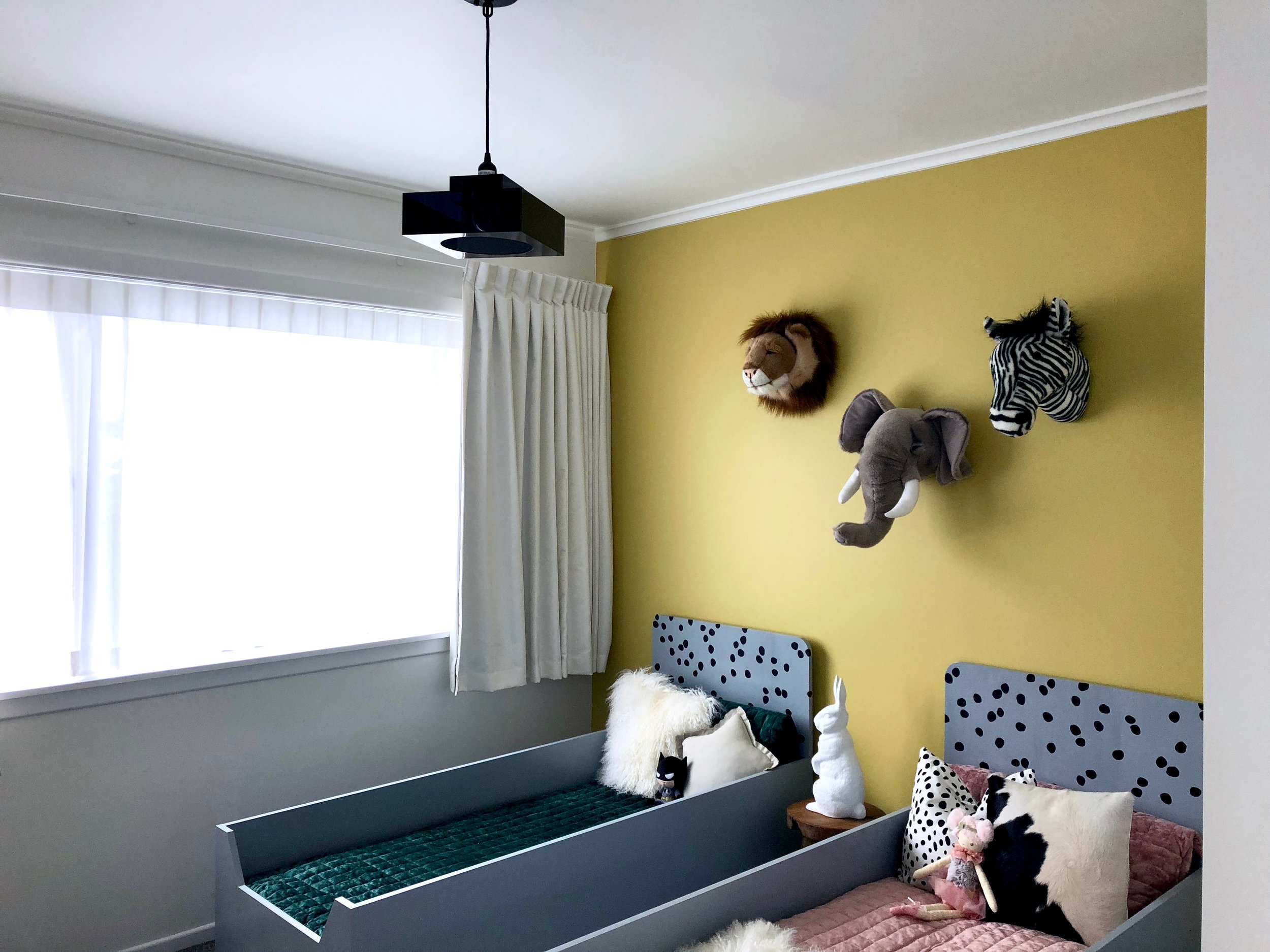 yellow and grey kids bedroom