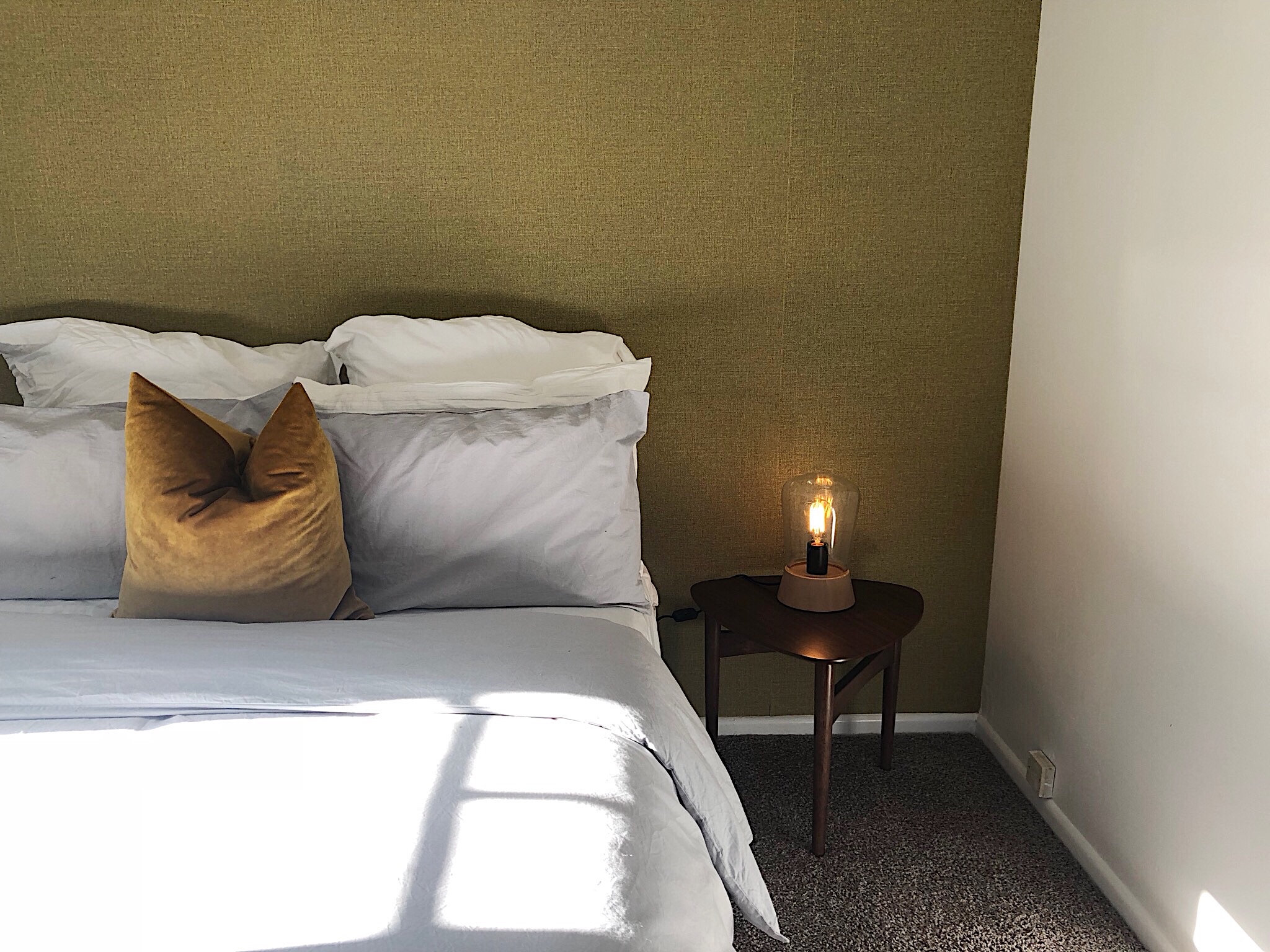 Pearson + Projects The Expert Reveal Master Bedroom Side Table Wallpaper Mustard.jpg