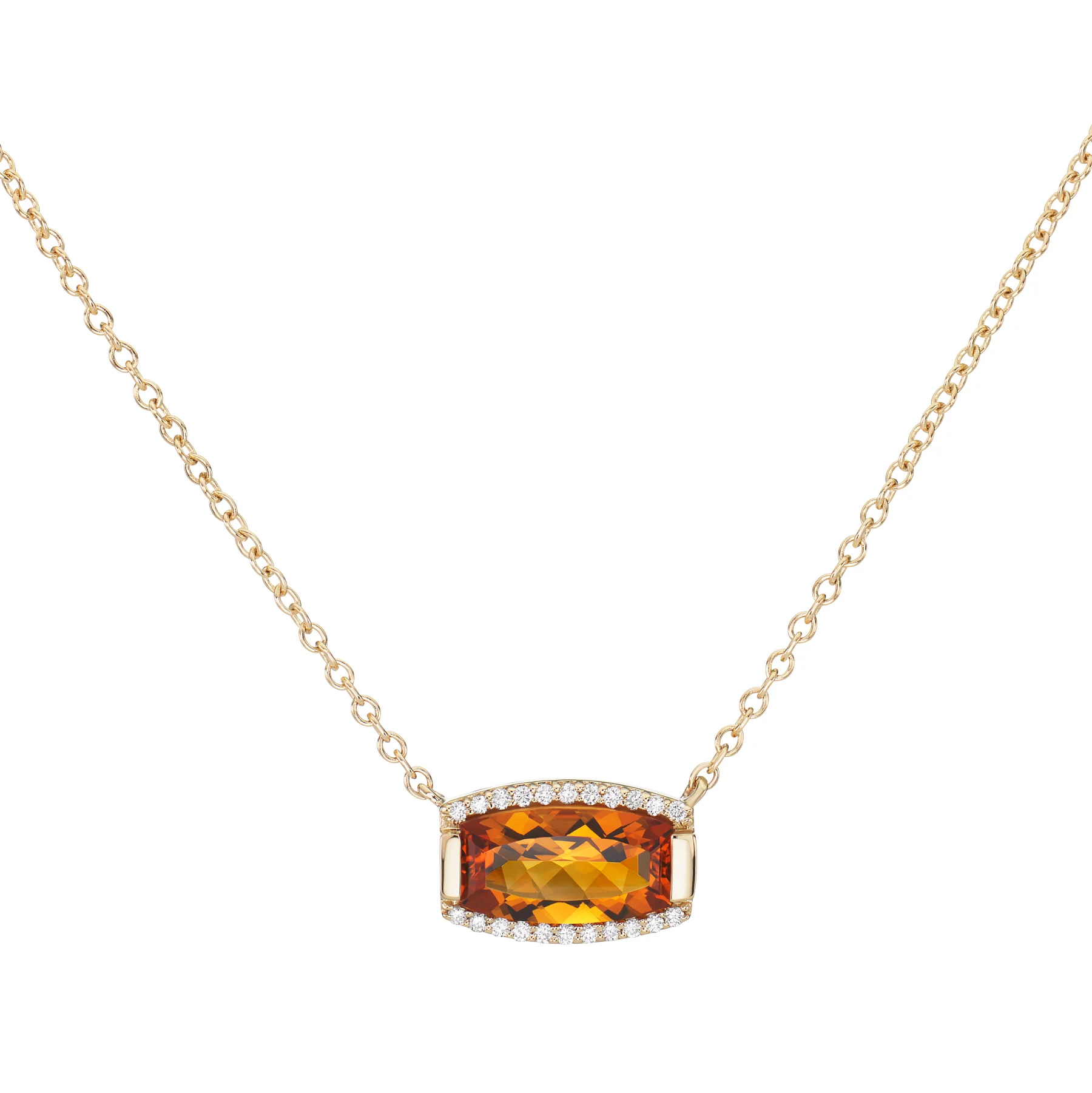 Jane Taylor Jewelry - Rosebud Tonneau Necklace with Citrine and Diamonds in 14K yellow gold