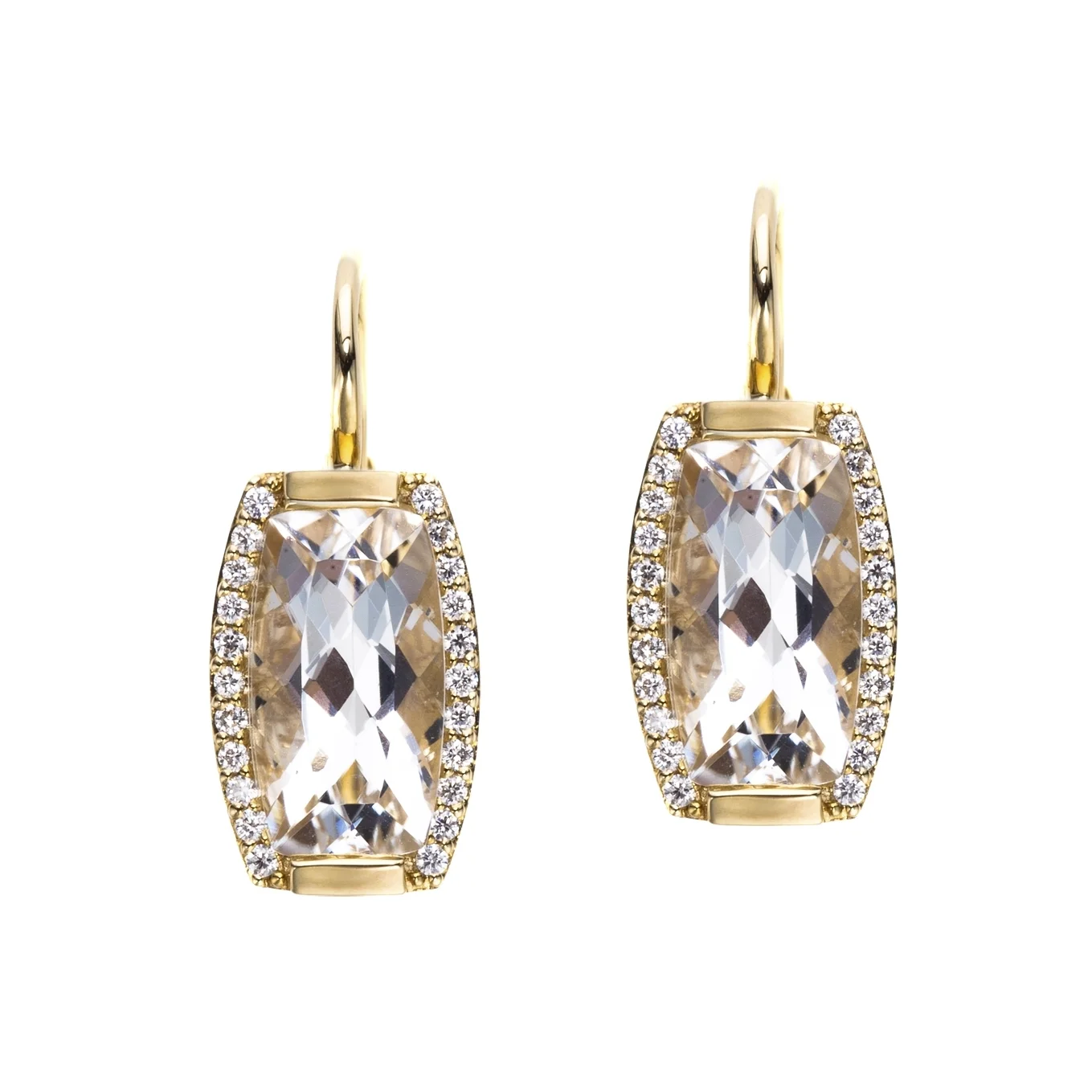 Jane Taylor Jewelry - Rosebud Single Drop Tonneau Earrings with white quartz and diamonds in 14K yellow gold