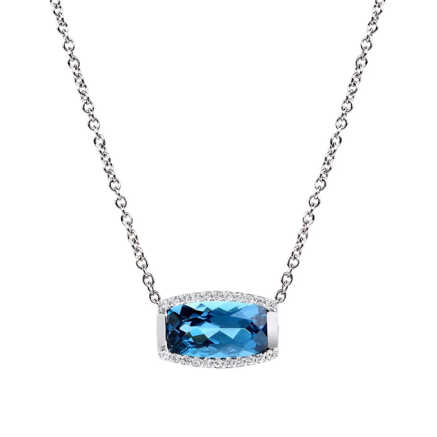 Jane Taylor Jewelry - Rosebud Barrel Cut Earrings with London Blue Topaz and Diamonds in 14K Gold.
