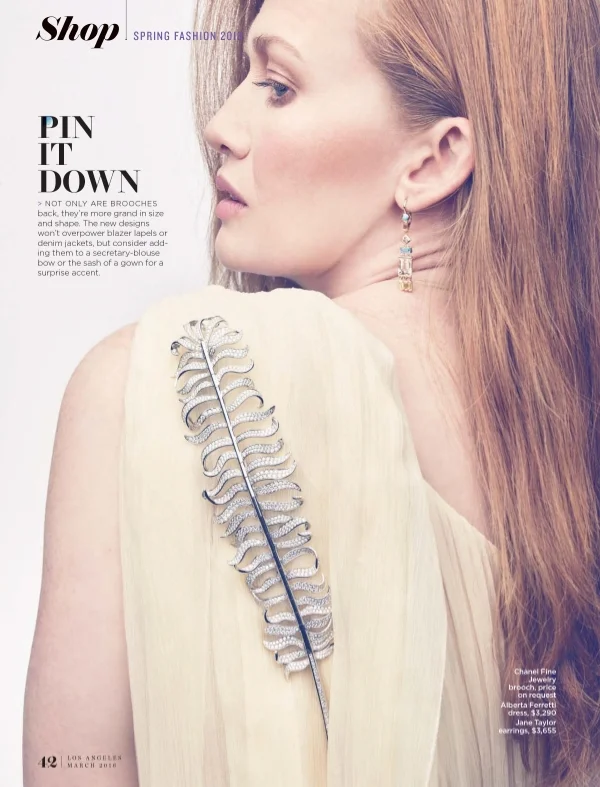 Jane Taylor Jewelry Cirque tassel earrings in the March 2016 issue of LA Magazine on Mireille Enos