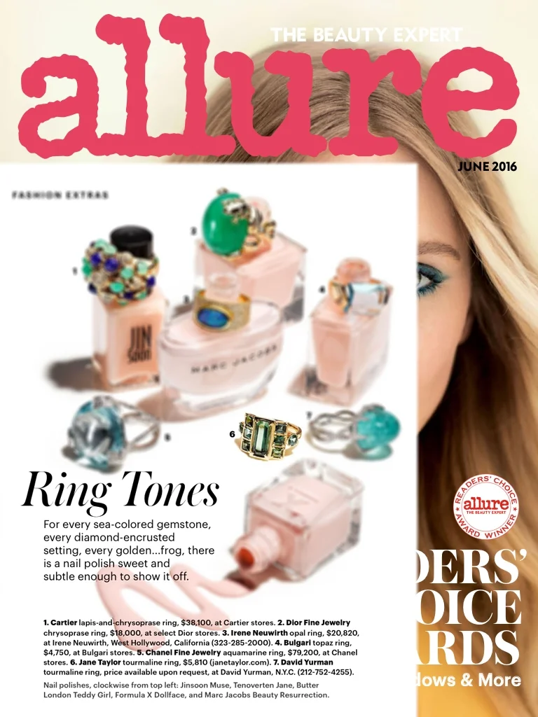 Allure June 2016 - Ring Tone - Jane Taylor Jewelry mixed green tourmaline ring in 18K yellow gold