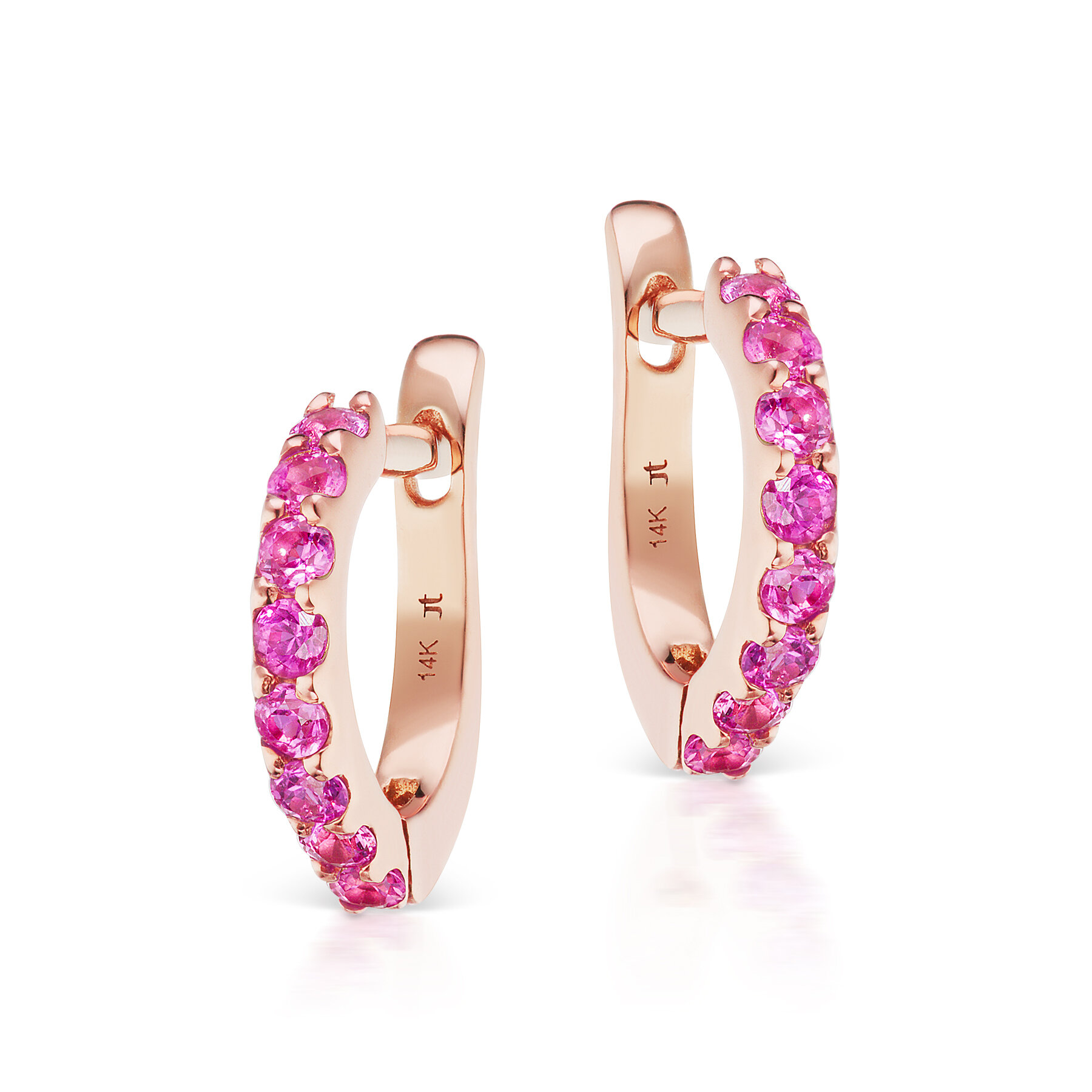 Cirque Slim Pavé Huggies with Pink Sapphire — Jane Taylor Jewelry