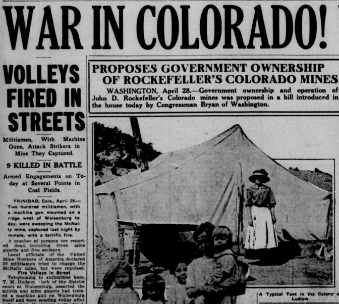 📆 Today in Mine Wars History ⛏️

April 20, 1914 &ndash; Mine guards and state militia attack a striking miners&rsquo; tent colony in Colorado. Known as the Ludlow Massacre, approximately 20 are killed, including 11 children. Most of the tent colony 