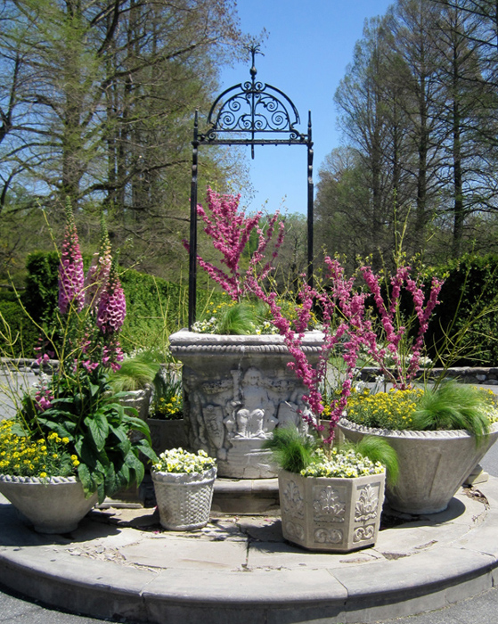 A grand display creates a focal point in a long walkway.