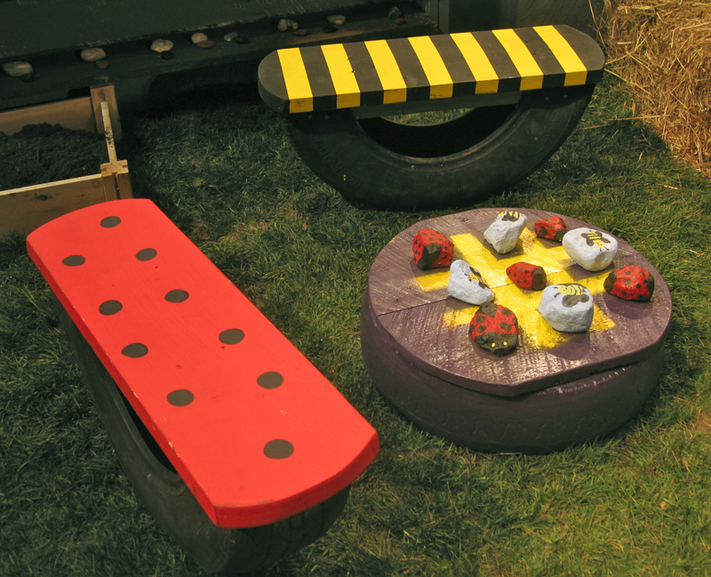 …as well as "rocking chairs" and a tic-tac-toe table.