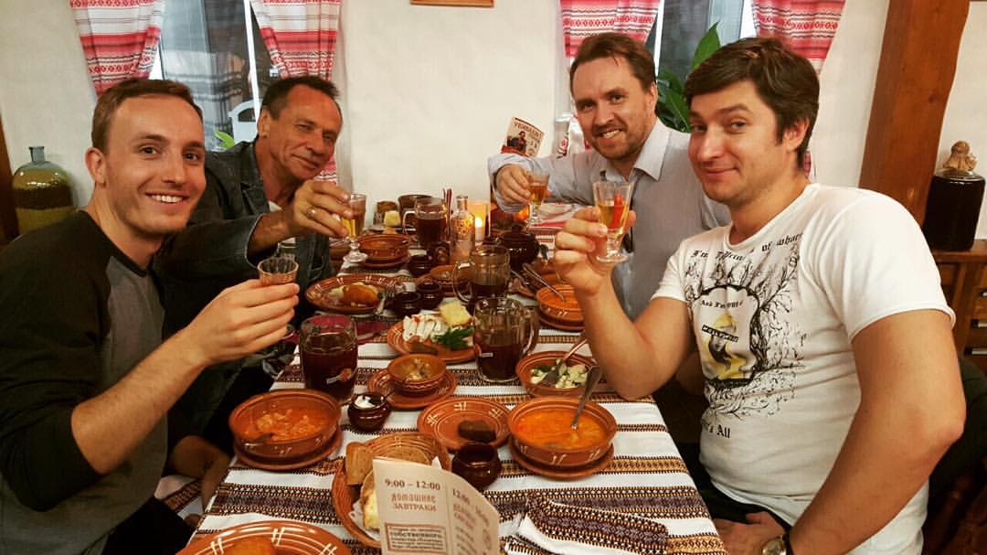 Traditional Ukrainian dinner with Mark, Kostya and Alexi. Moscow, Russia