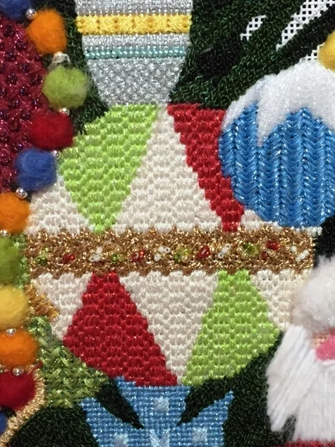 My students followed the diagram and the band looks great. So, I ripped out sections of the bargello and this is what it looks like now. A happy mistake!