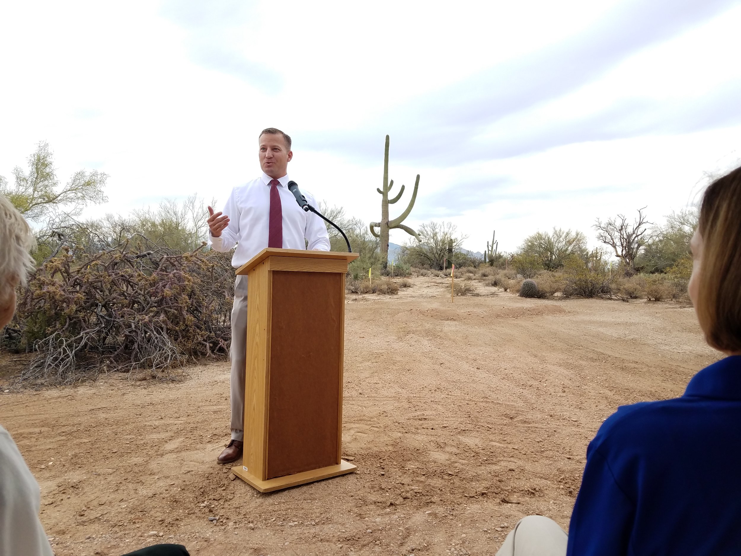 Town Manager Gilbert Davidson opens up the groundbreaking ceremony