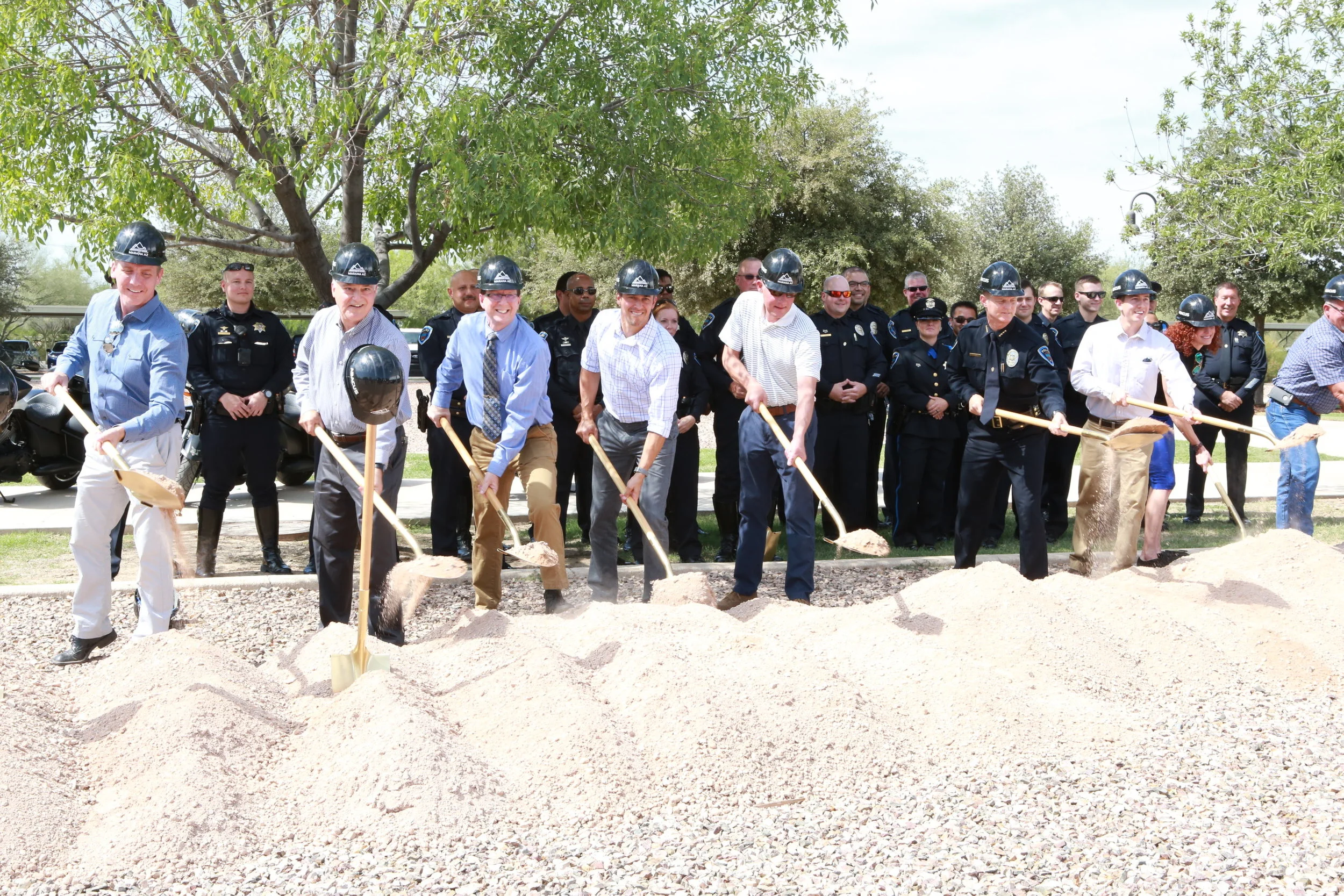 Left to right: Michael Rosso and Joe Salvatore from Architekton, Richard Carr from Abacus, Todd Steffen and Mike Stecyk from CORE, Marana Police Chief Rozema, Jake Otten, Nichole Kotsur and Tracy Garrison from CORE. 