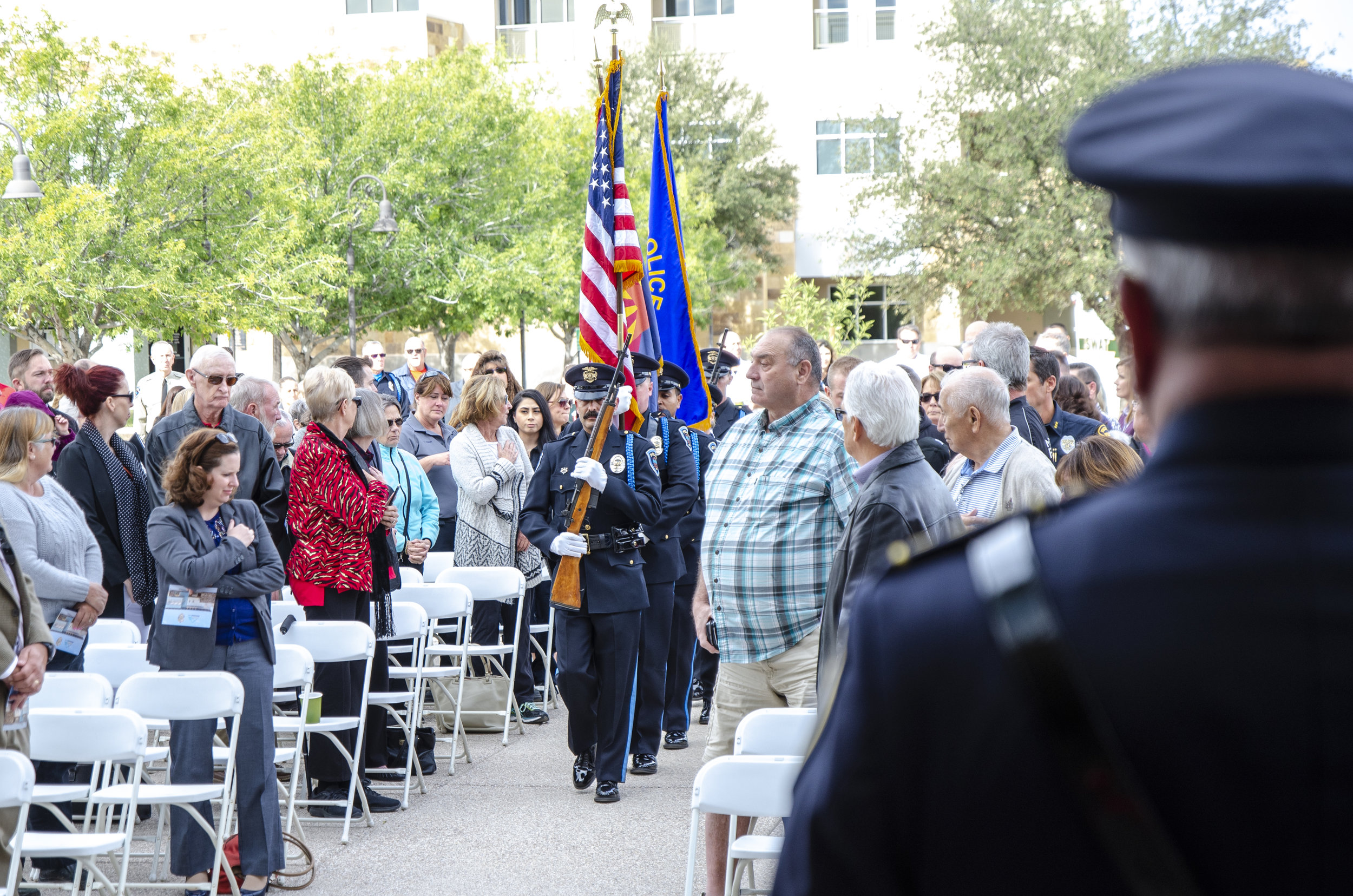  The Marana Police Color Guard presents the flags.  