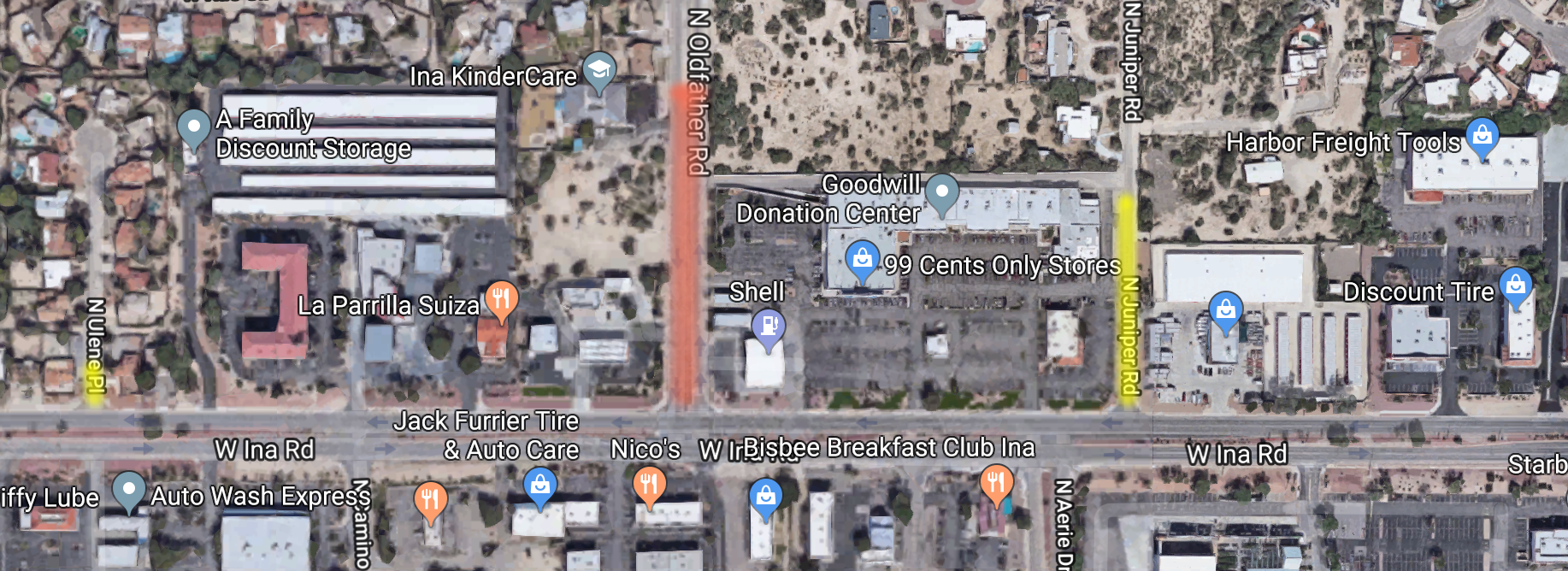 Milling work on Ulene Pl, Oldfather Road, Juniper Road, and Firestone Alley.