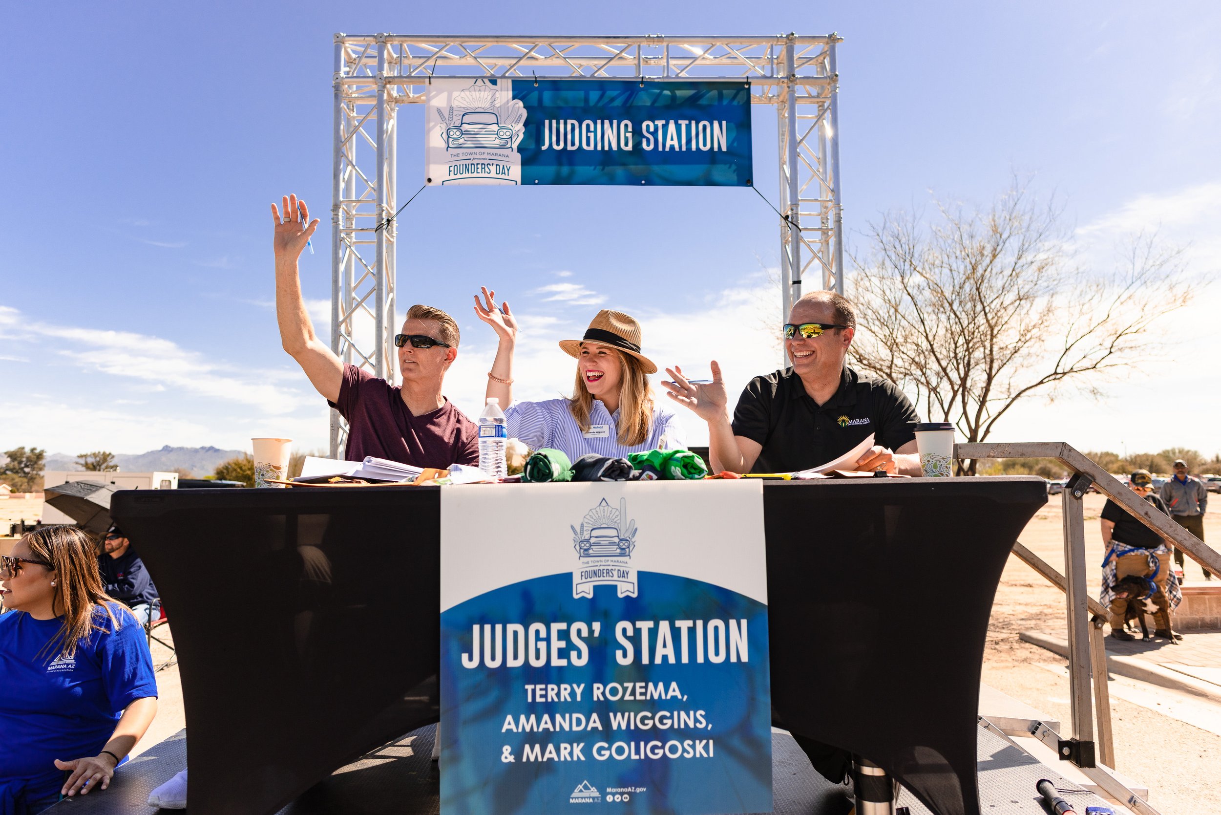  2023 Parade Judges: Town Manager Terry Rozema, Marana Chamber President Amanda Wiggins and Assistant Superintendent of MUSD Mark Goligoski 