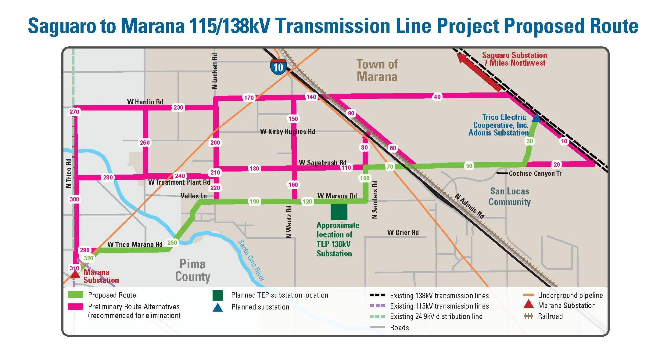Saguaro to Marana 115/138kV Transmission Line Project Proposed Route — Town  of Marana