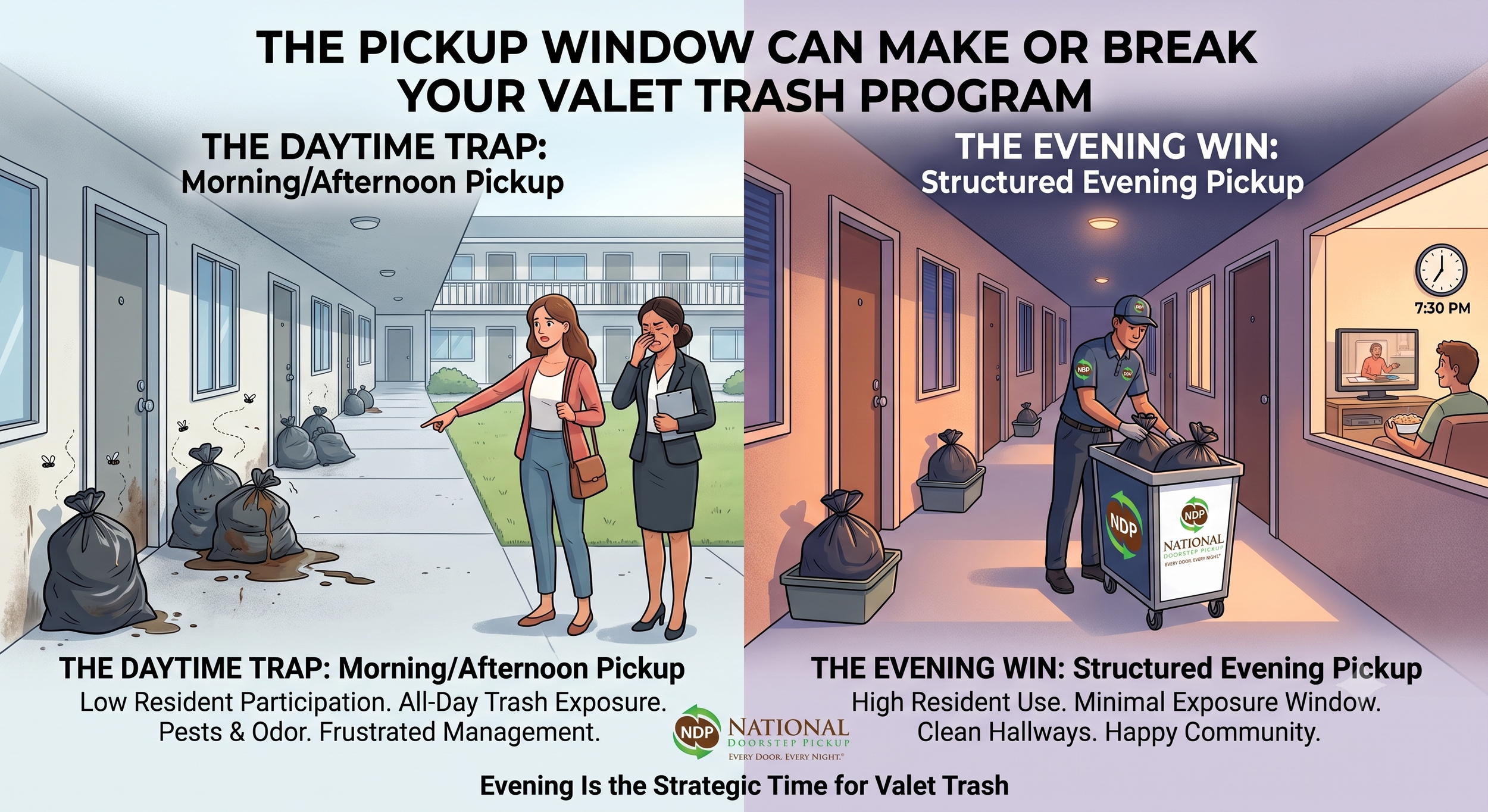 How to Set the Right Valet Trash Pickup Window: Why Evening Service Works Best for Apartments