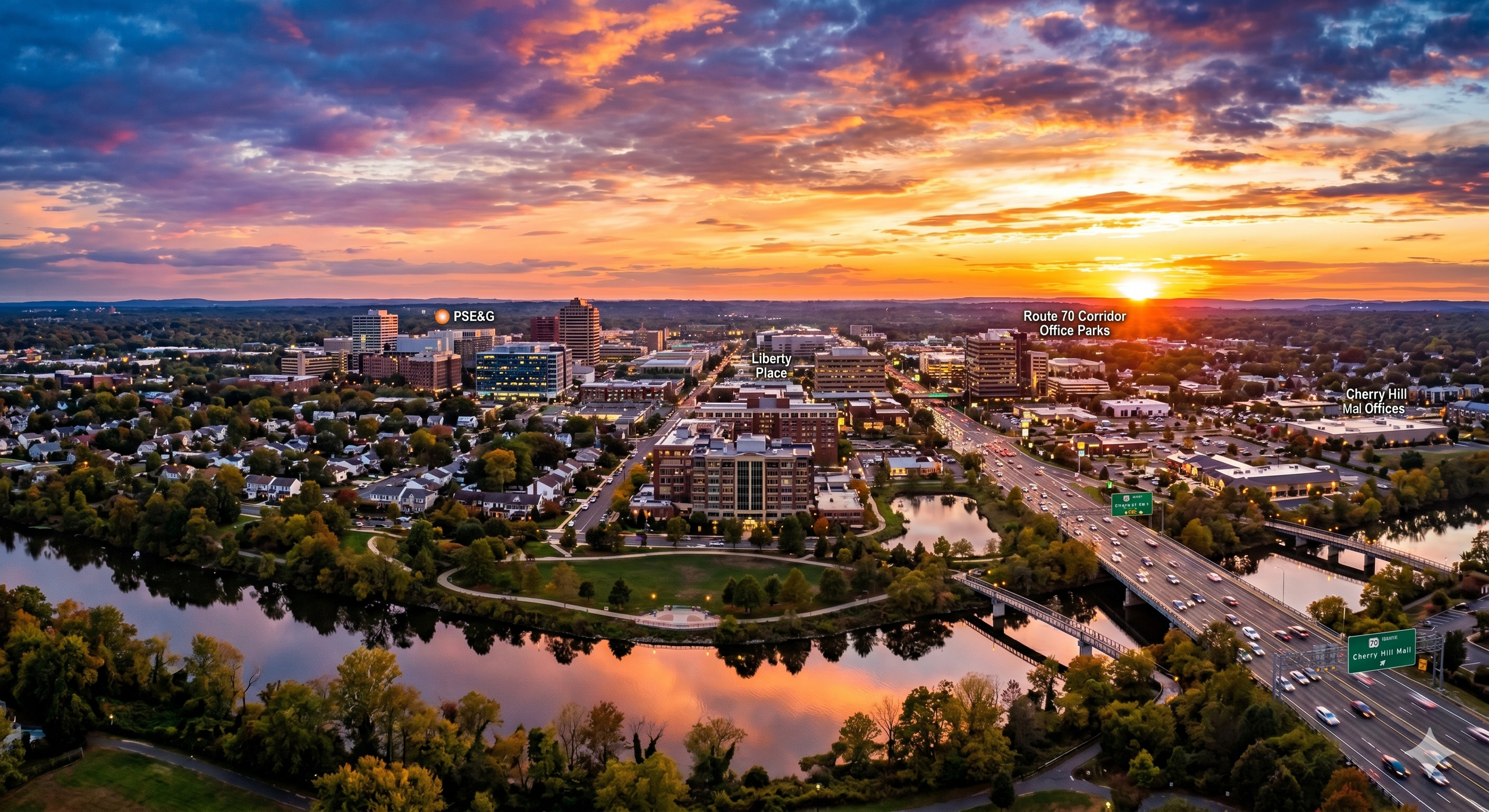 sunset cityscape of Cherry Hill, New Jersey.png