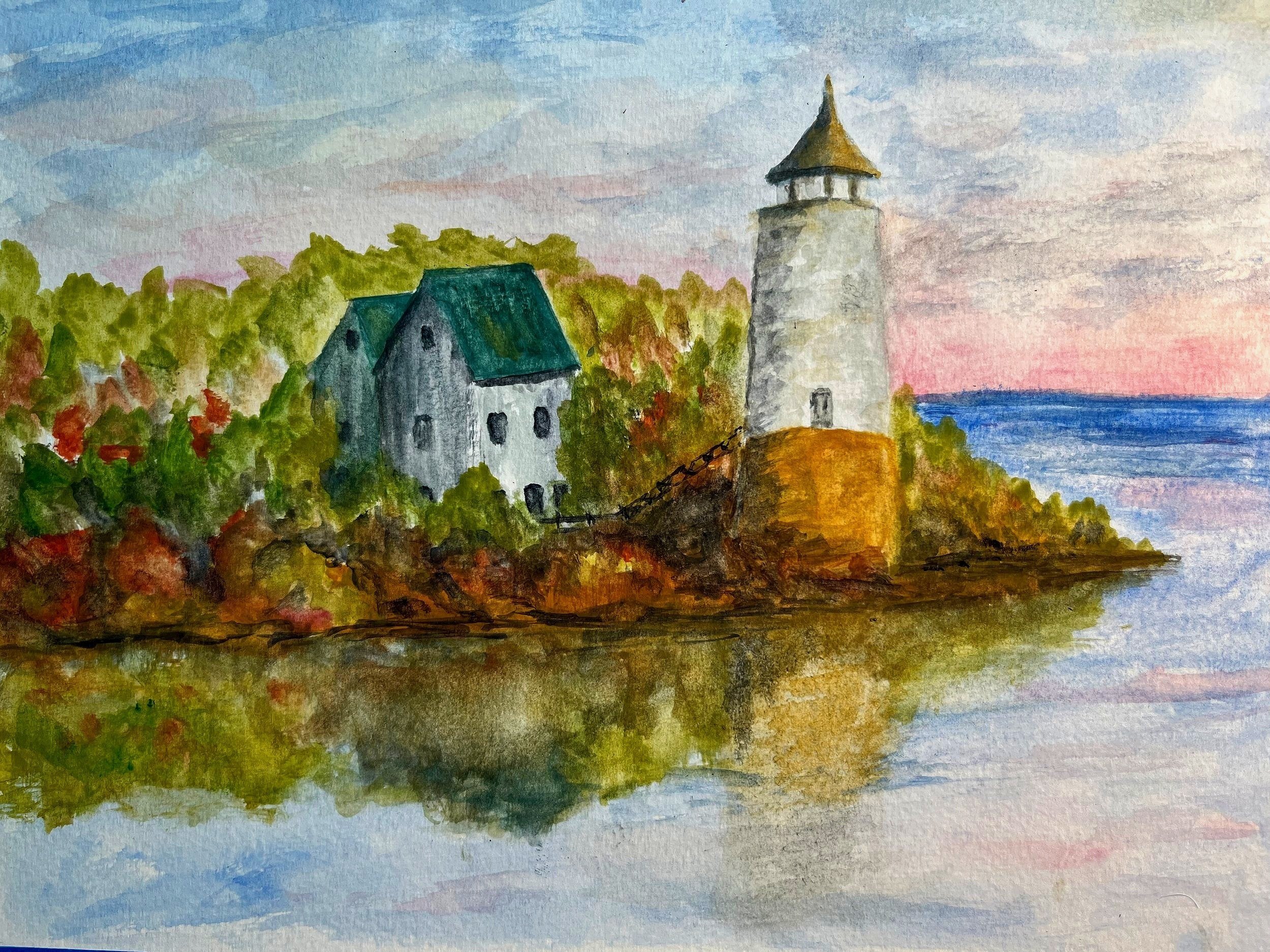 Acadia Light House - Water Color