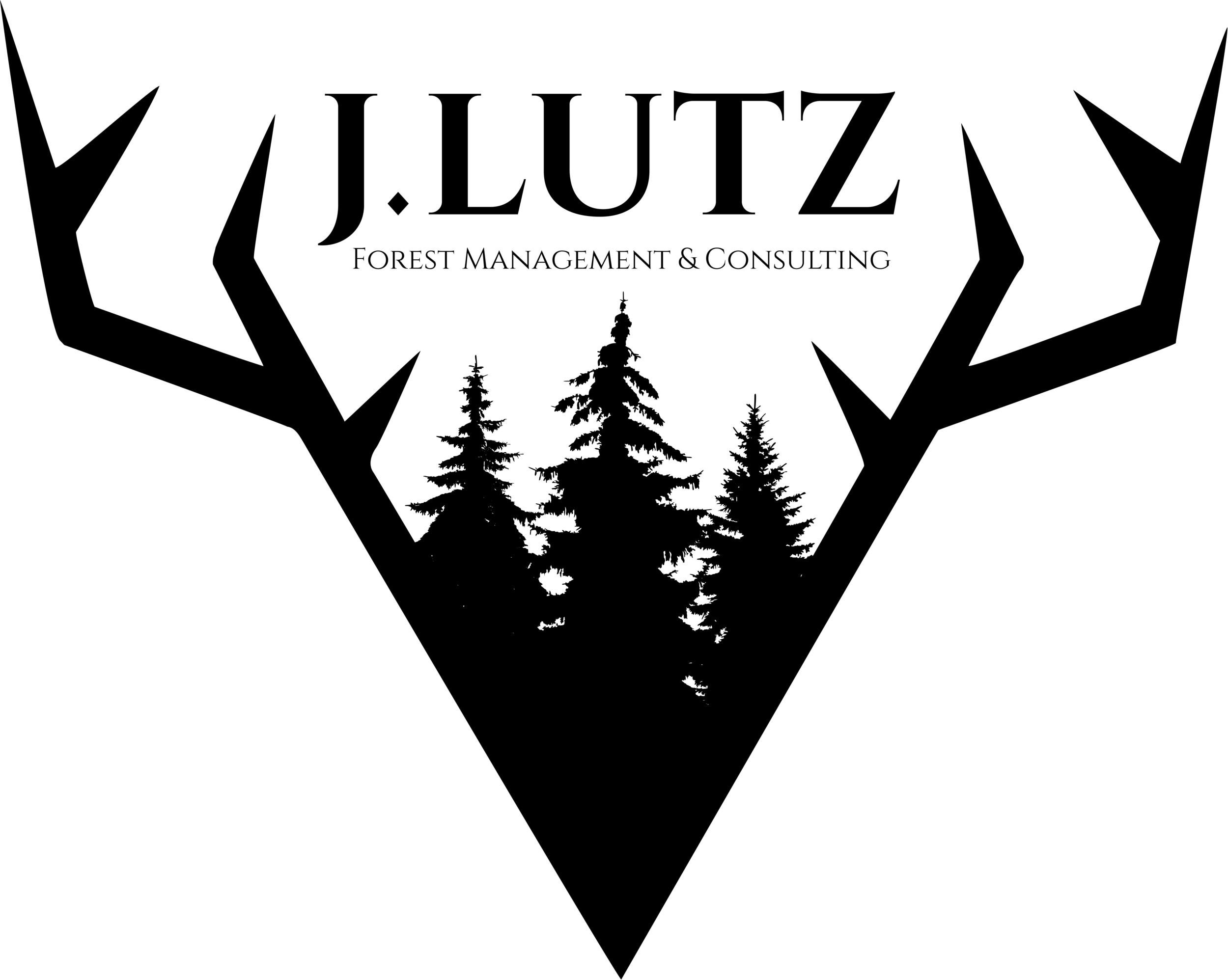 Logo for J. Lutz Forest Management & Consulting with stylized trees and geometric shapes.