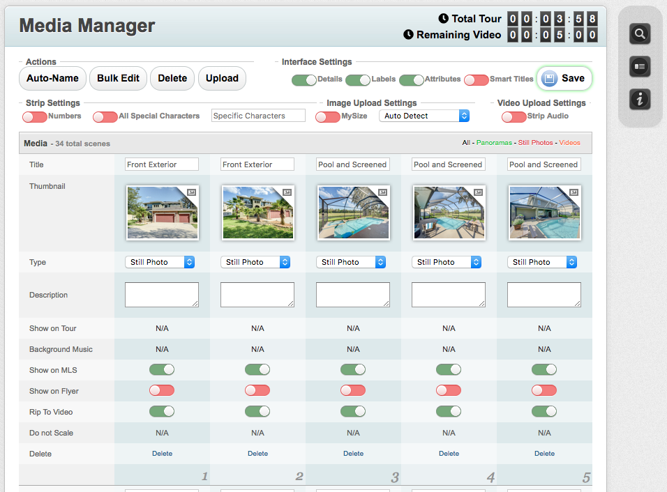 Screen shot of the RTV virtual tour management system.