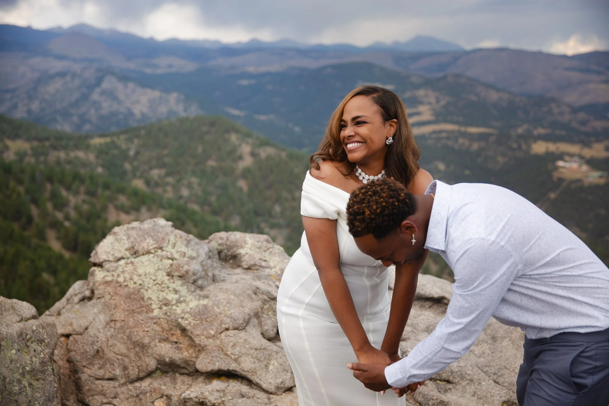 Laughing couple at Lost Gulch during Elopement ceremony