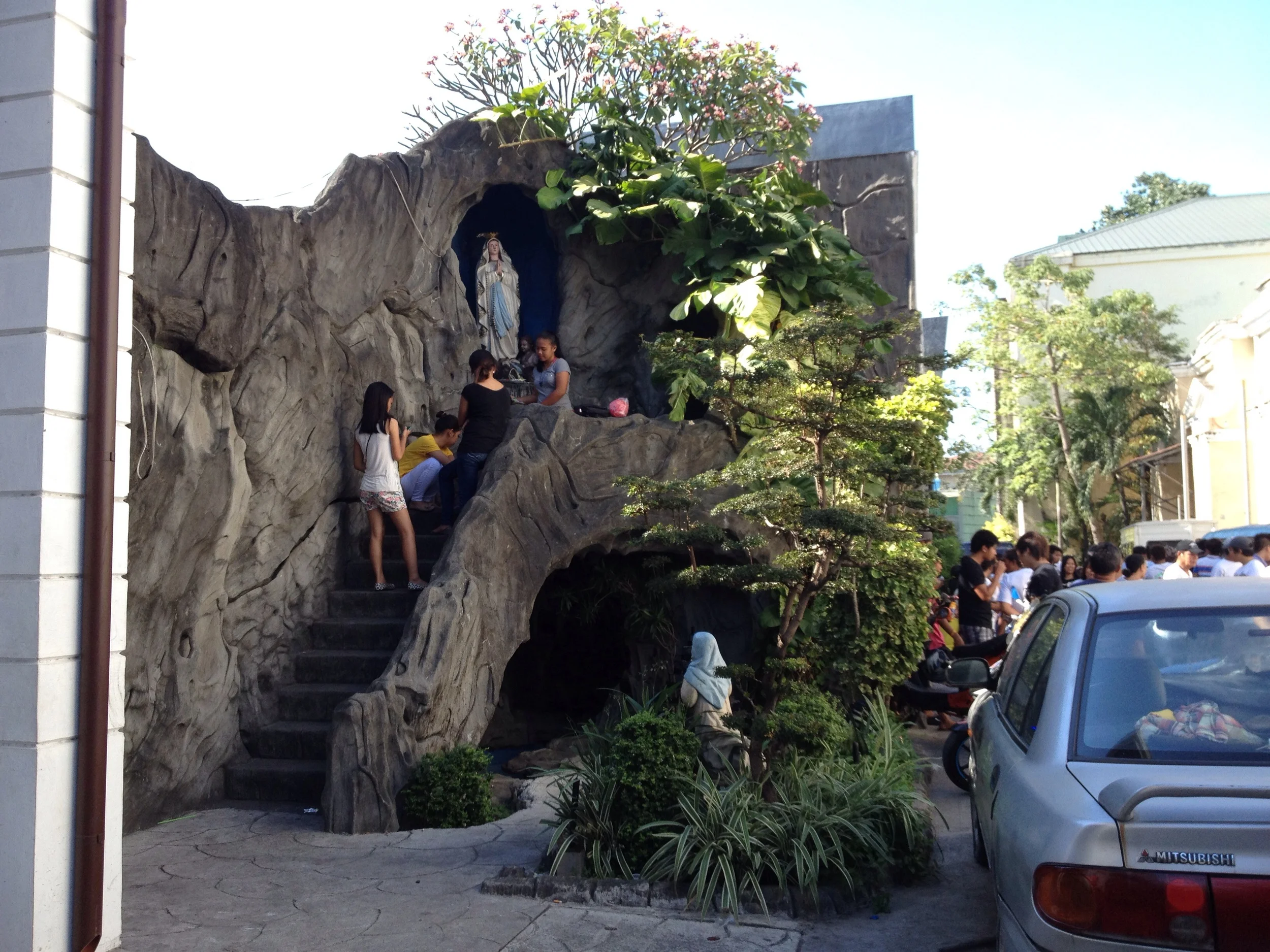 A large grotto at the side of the church 