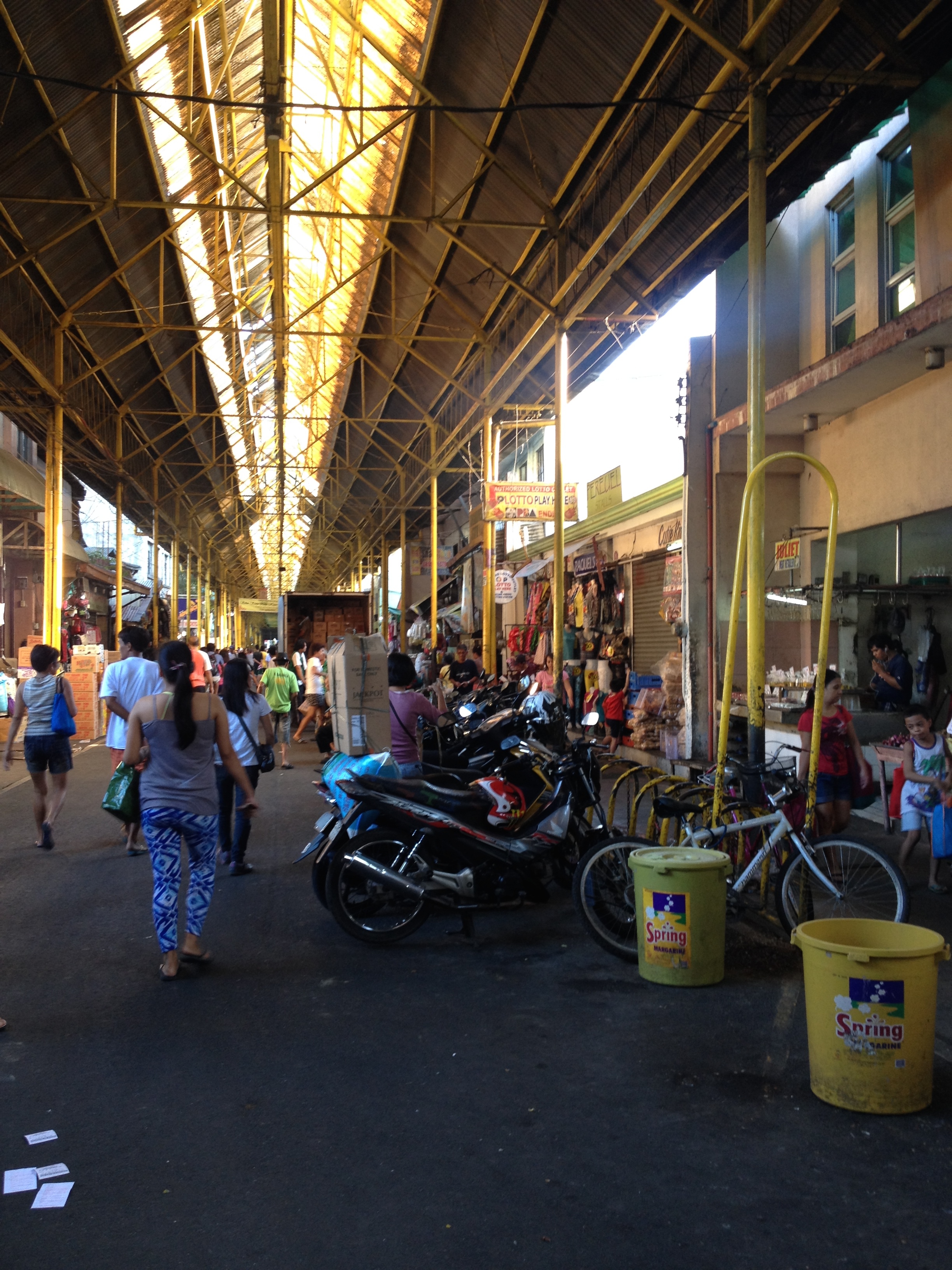 This bike rack in the local market encourages use for short trips (instead of jeepneys or tricycles). Providing the bike parking at the beginning of the market helps decrease through movement from bikes and motorcycles and prioritizes the pedestrian use. 
