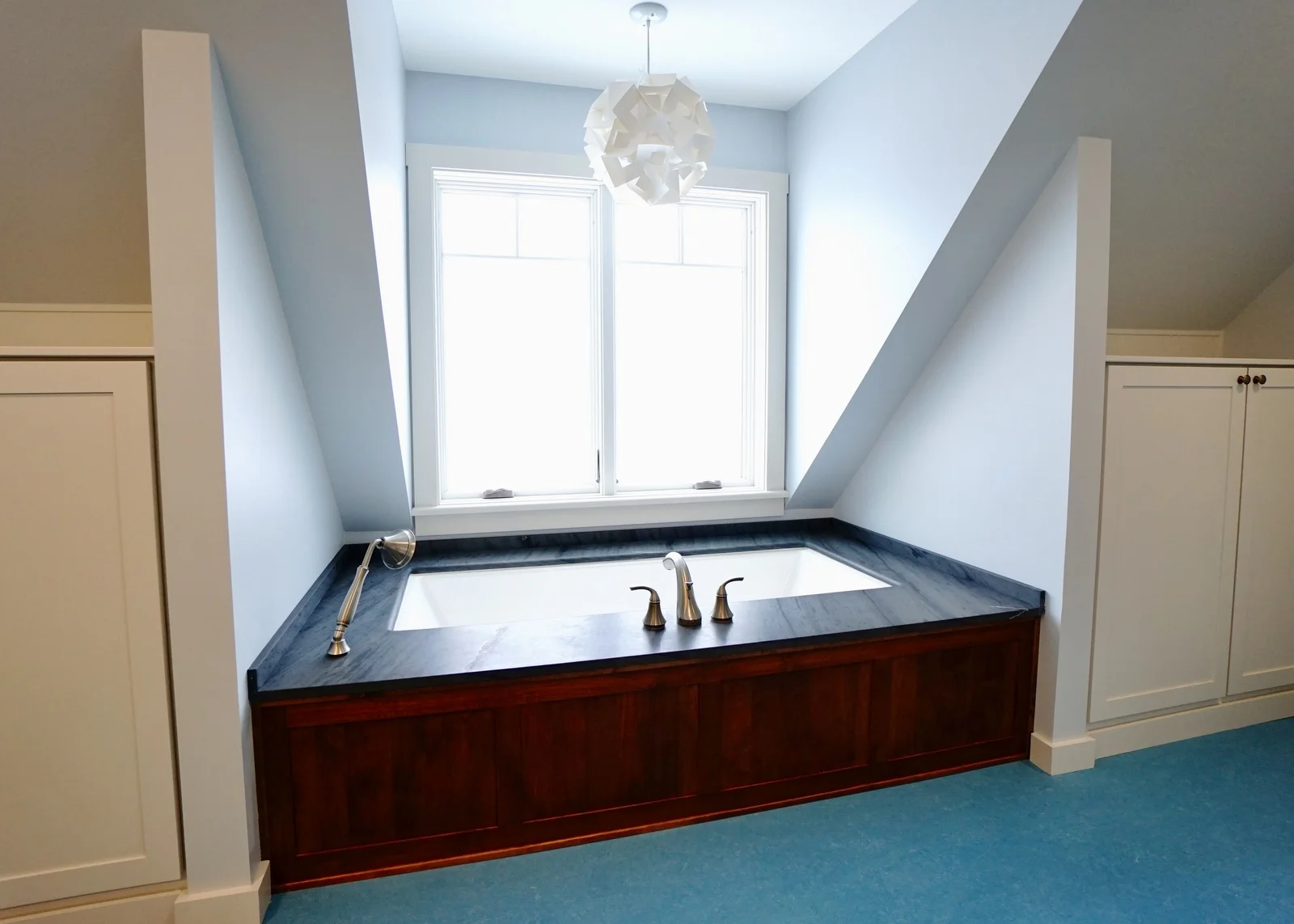 Custom soaker tub with slate top