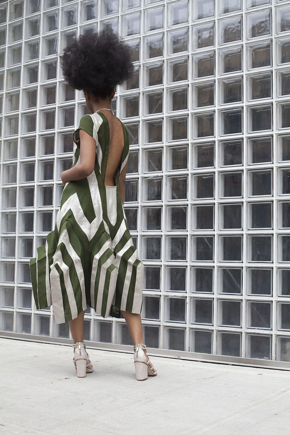 Silk Gazar and Metallic Linen Pieced Dress