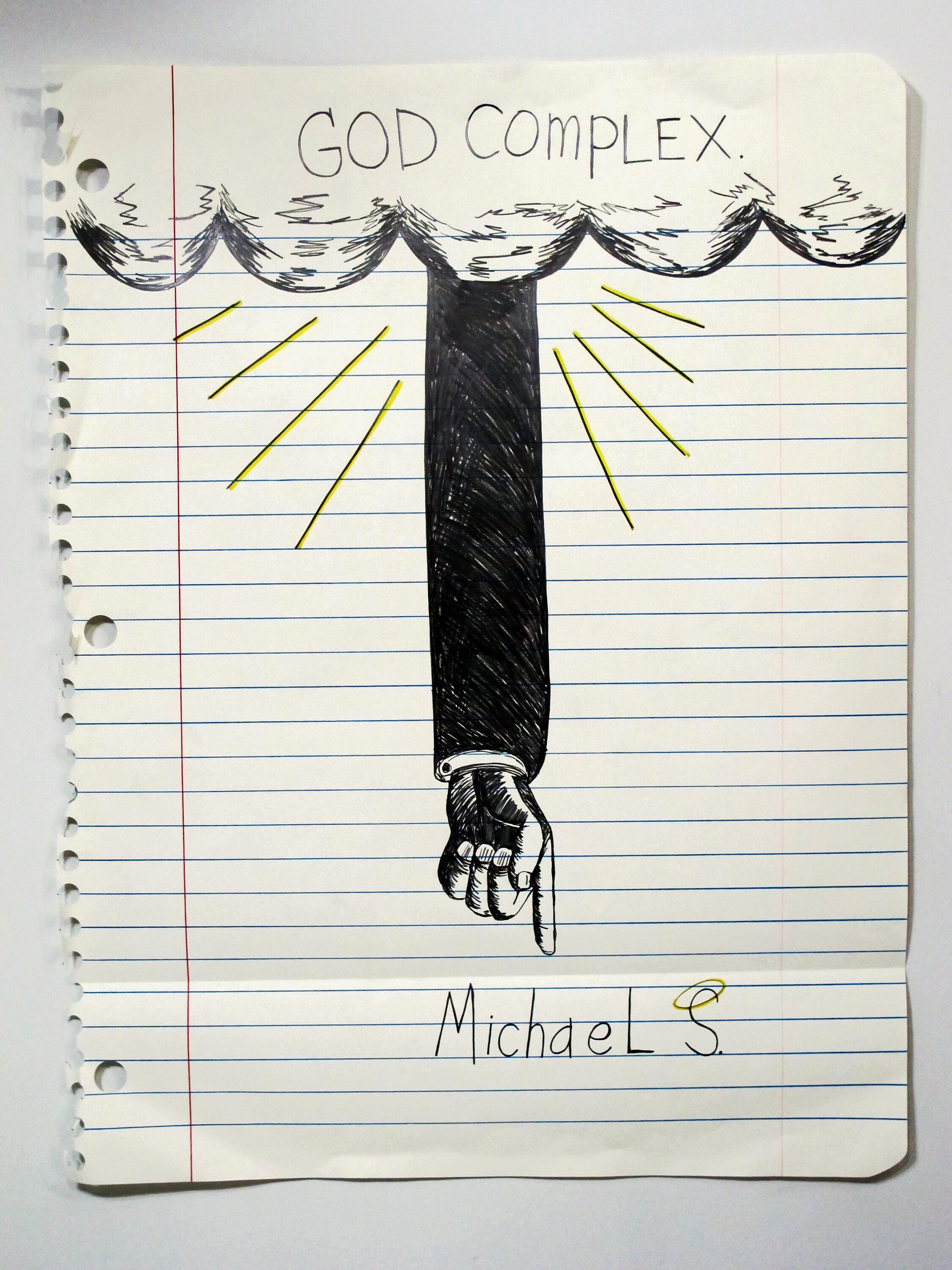   Michael Scoggins ,    God Complex , 2014. Graphite, marker, colored pencil on paper , 67 x 51 in. 