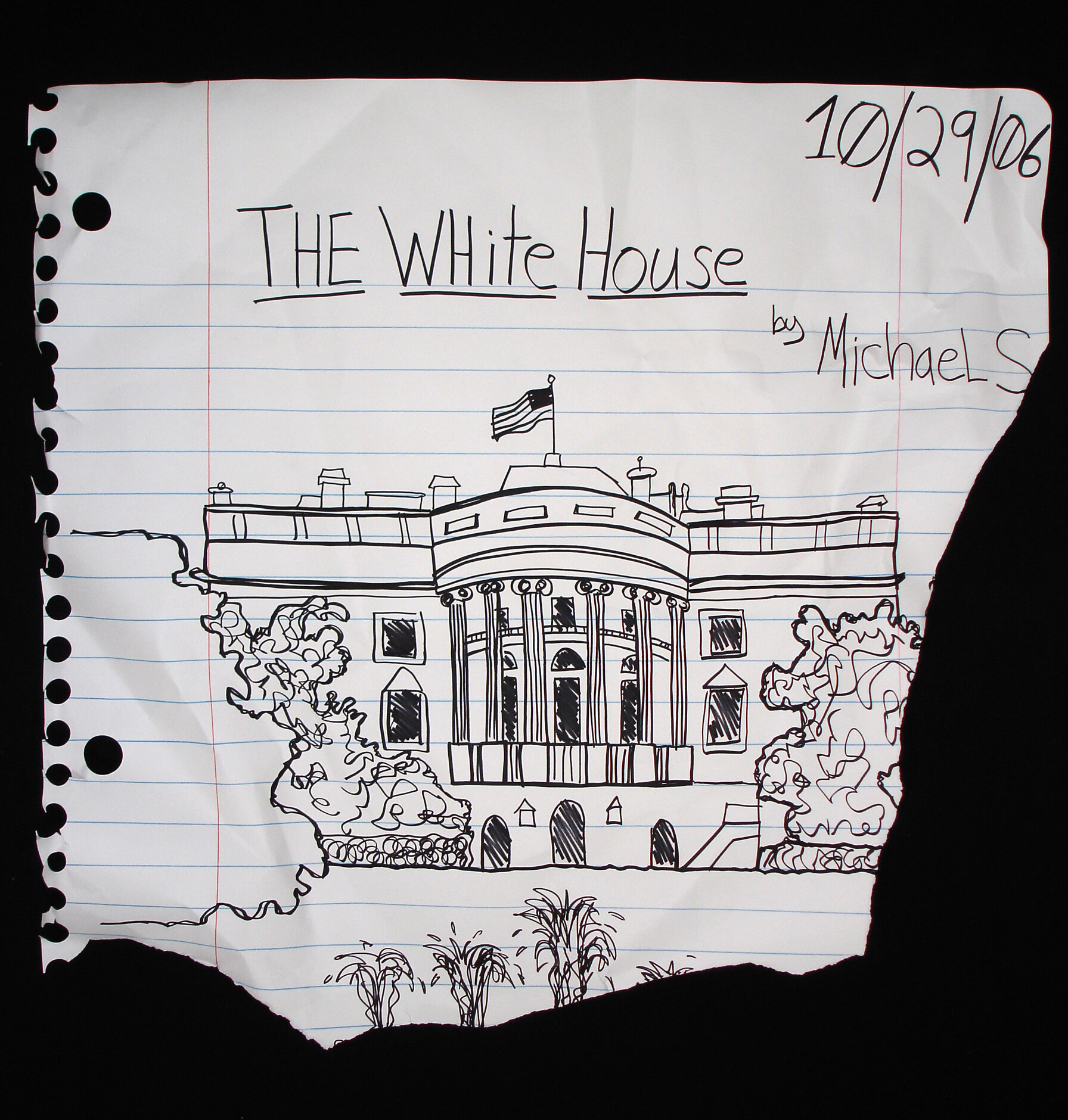  Michael Scoggins,  The White House III, 2006 .  Marker, colored pencil on paper 48 x 51 in.   18,000.00 usd  