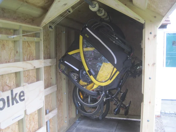 Bike shed - with unique sliding system storing up to five bikes within