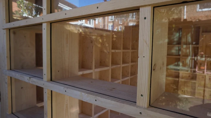 Garden Room - Scaffold board shed end window detail