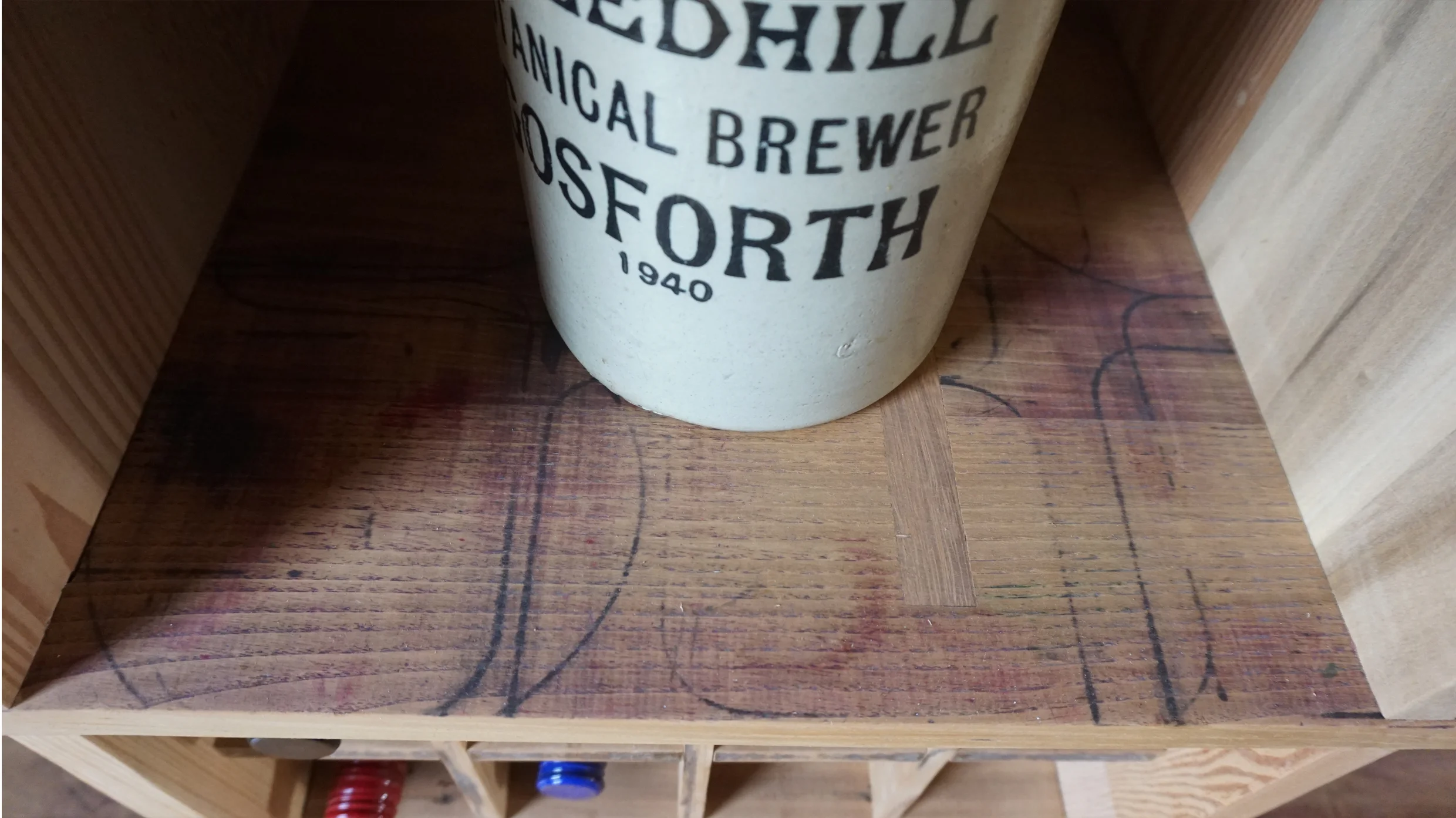 Re-cycled shelving - marks of time