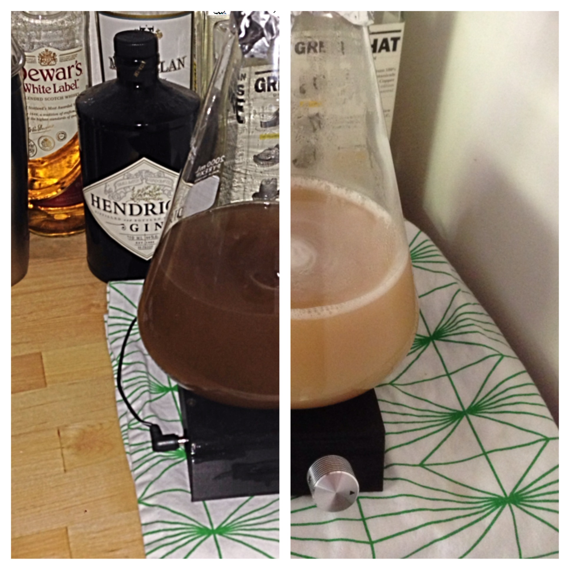 Before and after culturing yeast on the stir plate