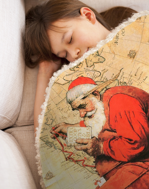 santa at the map by norman rockwell