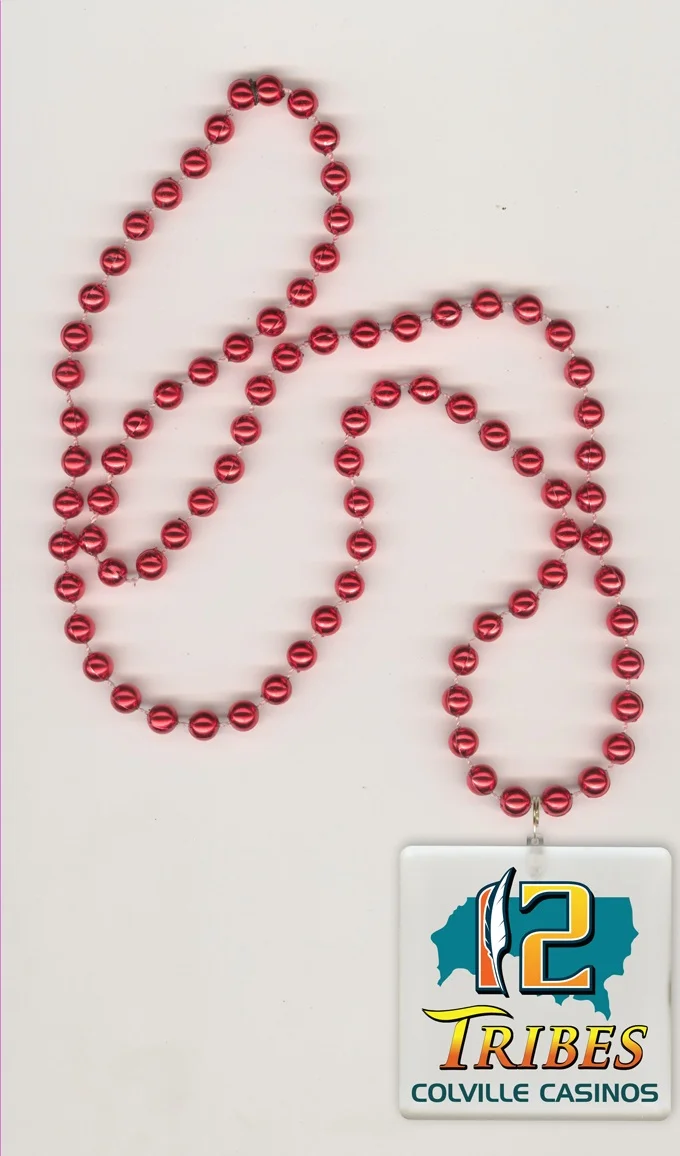 Square shaped LED Medallion on a 33 inch red round shaped bead