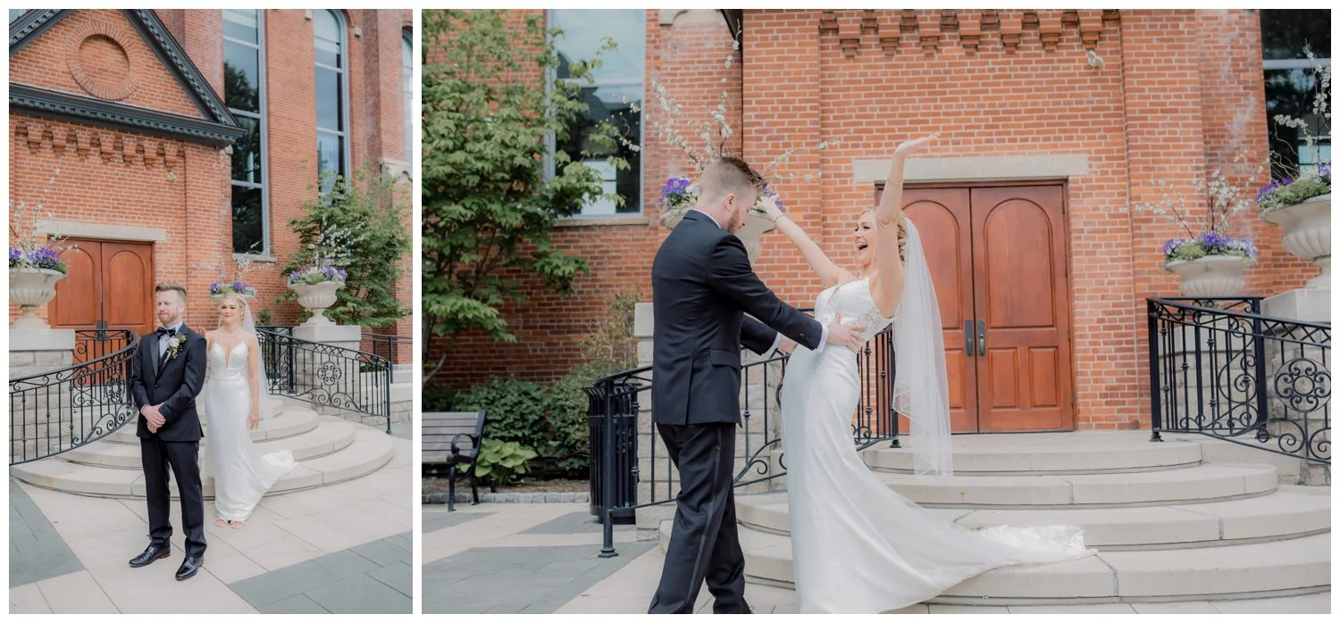 The bride surprising the groom for their first look.