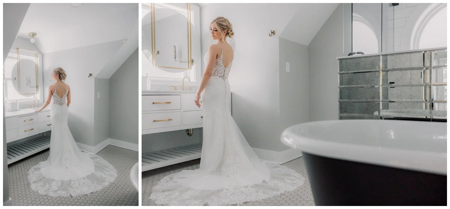 A bride in a beautiful bridal suite, the morning of her wedding day glamour shots.