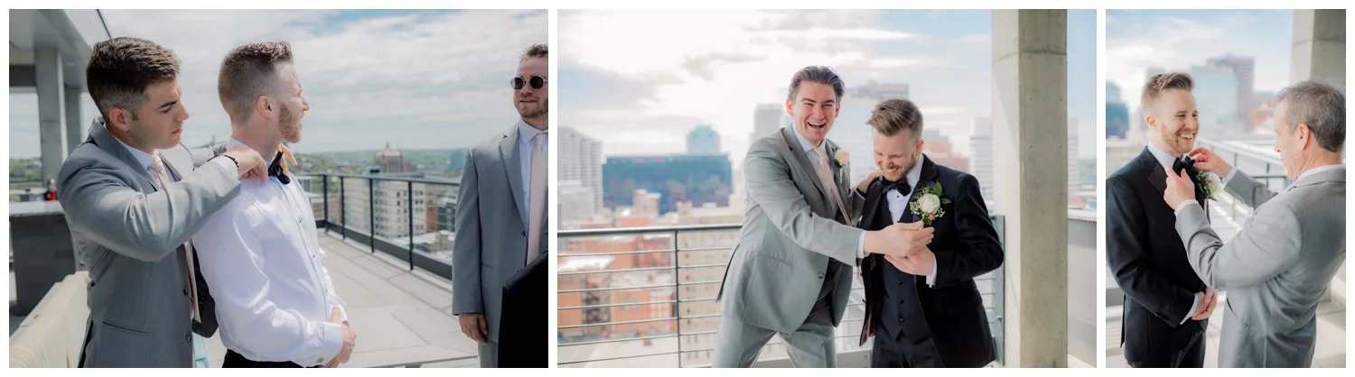 Groom and his groomsmen getting ready on his wedding day in Cincinnati, Ohio.