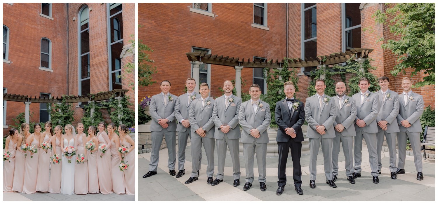 Bridal party lined up outside the Monastery Event Center in Cincinnati, Ohio.
