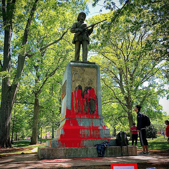 &quot;You should see him the way that we do, at the forefront of our campus covered in our blood.&quot; -Maya Little 
While we were walking around UNC&rsquo;s campus today, Maya Little, a local PHD student in history, doused a confederate war monumen