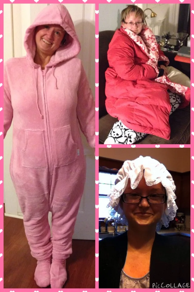 One year the birthday theme was to keep Marnie warm. My Dad got me a Ciny Lou Who outfit from Pajamagram. My sister got me an iderdown robe from her job at Lands' End. I bought flannel nightgowns, shawls & a granny cap. 